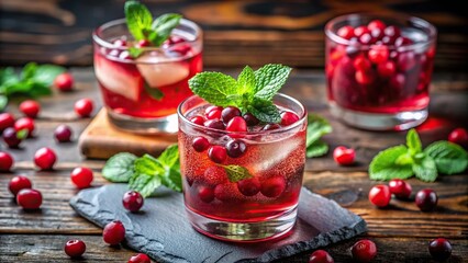 Sparkling Cranberry Spritzer with Fresh Fruit and Mint Leaves, fruity flavors, spring-inspired drinks, festive gatherings, refreshing drinks