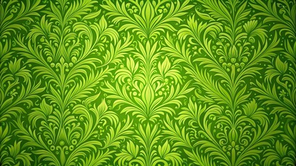 Vibrant green leaf pattern wallpaper with intricate designs and organic shapes, calming effects, leafy patterns, leaf motif, mossy textures