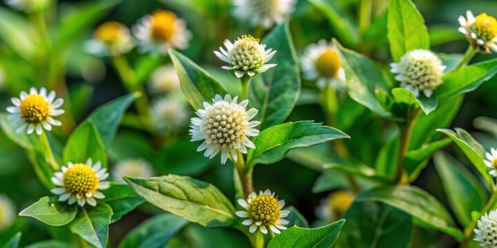 Closeup of Eclipta prostrata plant known as false daisy, yerba de tago, bhringraj