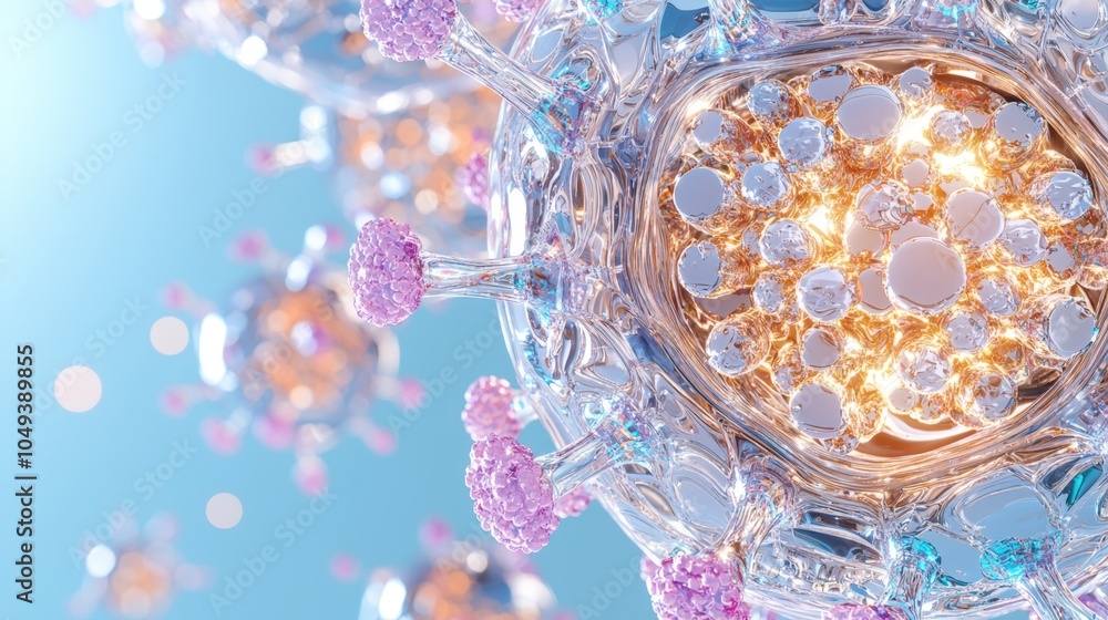 Poster abstract molecular structure with vibrant crystal elements and soft glow