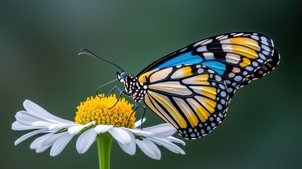 Obraz premium Vibrant monarch butterfly on a daisy blossom in natural habitat
