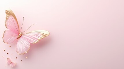Elegant pink butterfly with gold glitter on soft pastel background