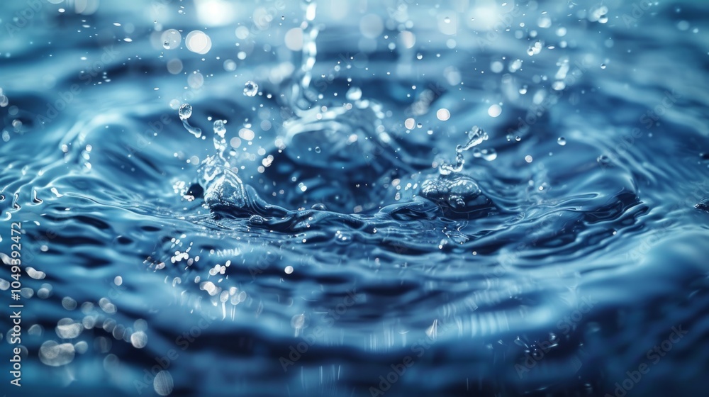 Poster a close-up of a water drop splashing in a still body of water, creating a circular ripple effect. th