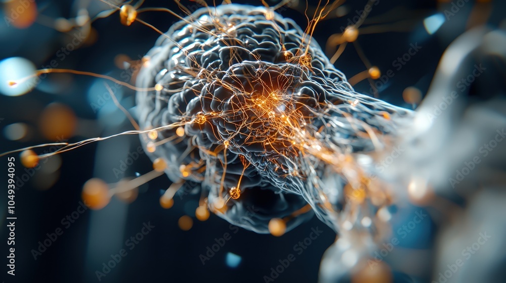 Poster futuristic neural network concept with glowing neural connections