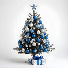 Small Christmas tree with silver and blue decorations