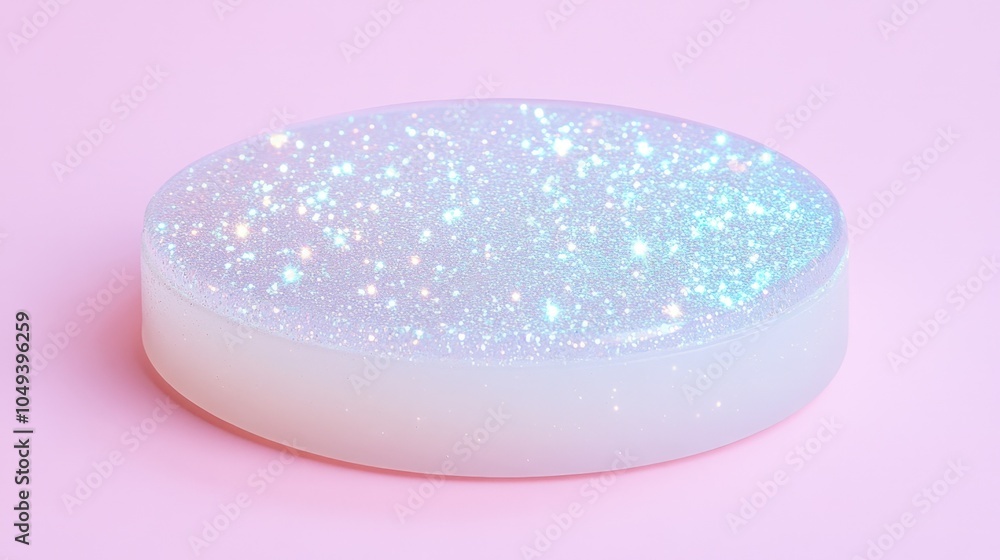 Poster glittering iridescent object on soft pink background