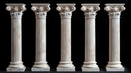 Five classical columns showcasing intricate designs and architectural details.