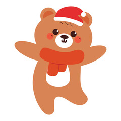 cute drawing cartoon bear wearing scarf and hat in winter day. cute animal drawing, doodle, for christmas sticker, christmas icon