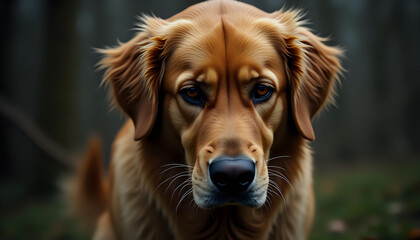 Obraz premium Golden retriever sitting in garden with gentle gaze golden retriever