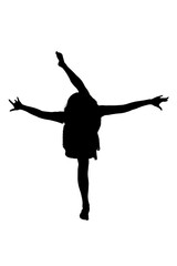 A girl standing on one leg with her arms outstretched