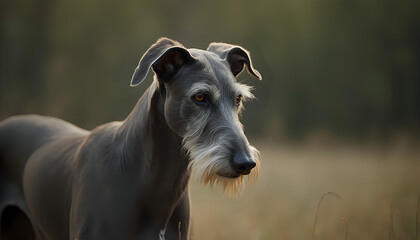 Scottish Deerhound Standing Alone in Open Field