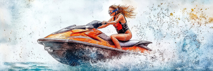 Fototapeta premium Jetski in water. Summer tropical sports.