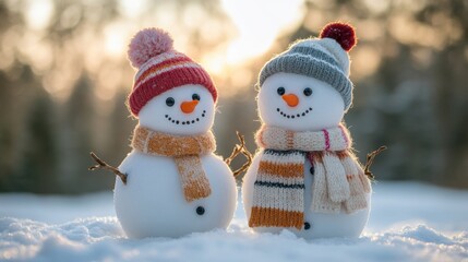 Obraz premium Cute snowman. Winter holiday theme.