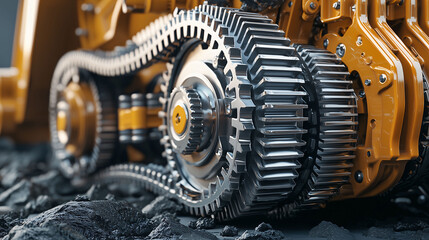 A close up of a large gear with a yellow center