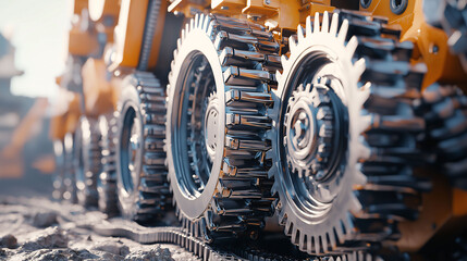 A close up of three gears with the middle one being the largest