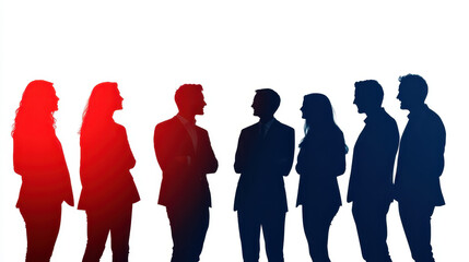 Fototapeta premium group of professionals in silhouette, engaged in conversation, showcasing teamwork and collaboration. image conveys sense of unity and connection