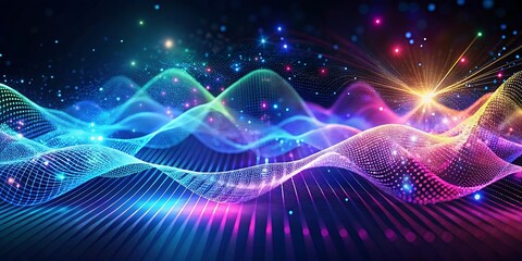 Fototapeta premium Digital technology background, Abstract gradient hologram dynamic wave of particles, JPG, AI GENERATED