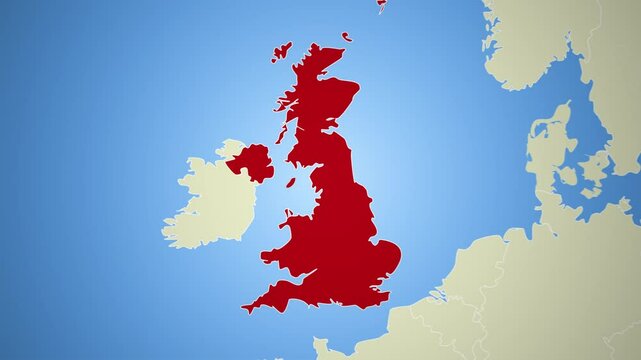 United Kingdom map zoom animation 4K, Europe, world geography, high detail
