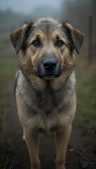 German Shepherd with calm expression standing in natural setting