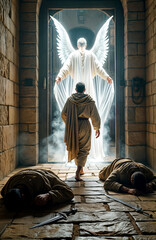 Gospel Images from the Bible NT - Peter is rescued from prison by an angel