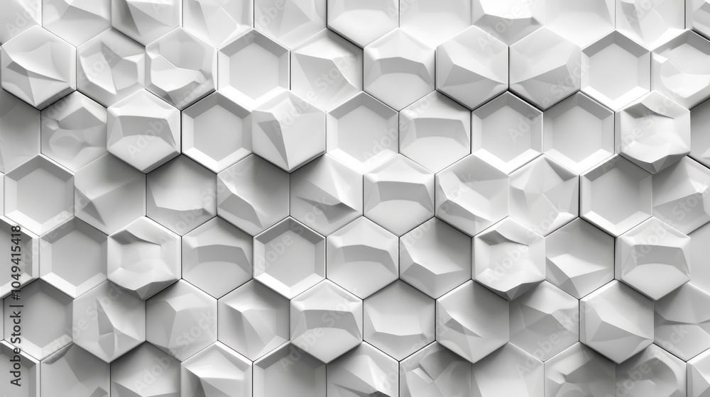 Poster abstract white hexagonal pattern with a 3d textured surface.