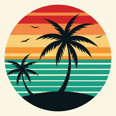 tree silhouette vector on the beach vintage vibes 