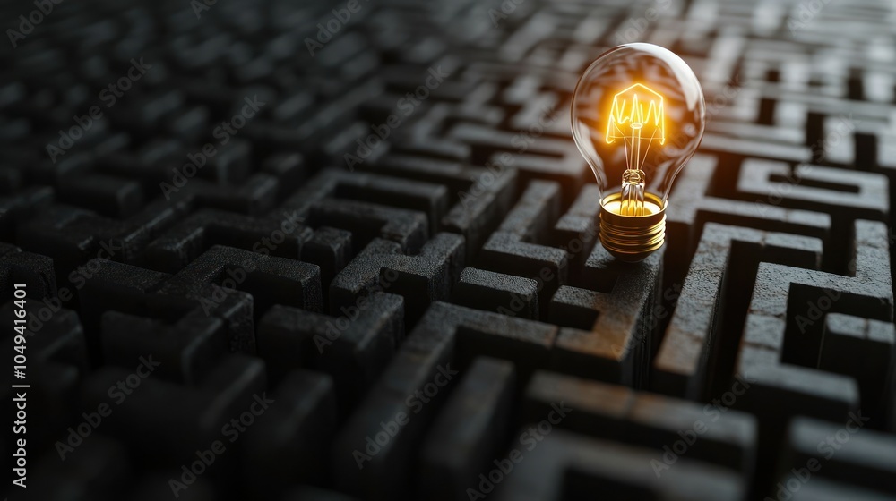 Poster A light bulb illuminating a dark maze, symbolizing creativity and problem-solving.