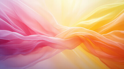 Obraz premium Soft, flowing fabric in shades of pink, yellow, and orange creates dreamy, ethereal atmosphere. gentle movement evokes sense of calm and tranquility
