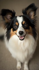 Fototapeta premium Papillon dog with happy expression in natural sunlight outdoors