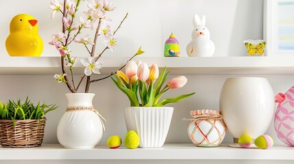 Spring Simple Decoration in the Background - a fresh and charming visual. The spring simple decoration in the background creates an inviting and delightful seasonal scene.