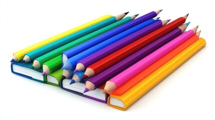 Fototapeta premium A colorful arrangement of pencils beside stacked books, ideal for study or creativity.