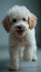 Obraz premium Poodle with fluffy fur sitting with joyful expression indoors