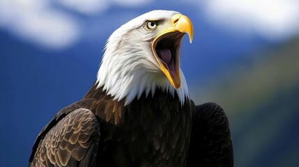 Fototapeta premium Majestic Bald Eagle with Open Beak