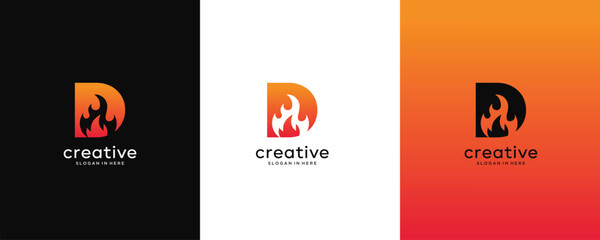 Modern initial letter D fire flame vector design logo inspiration template 