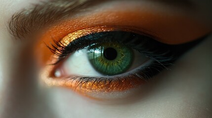 Fototapeta premium Vibrant Eye Makeup with Orange and Green Tones