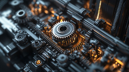 A close up of a machine with gears and other mechanical parts