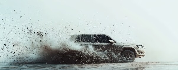 A powerful SUV kicks up mud and water as it speeds through a dynamic off-road environment, showcasing its rugged performance and adventure potential.