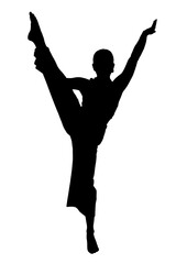 A person standing on one leg with arms outstretched