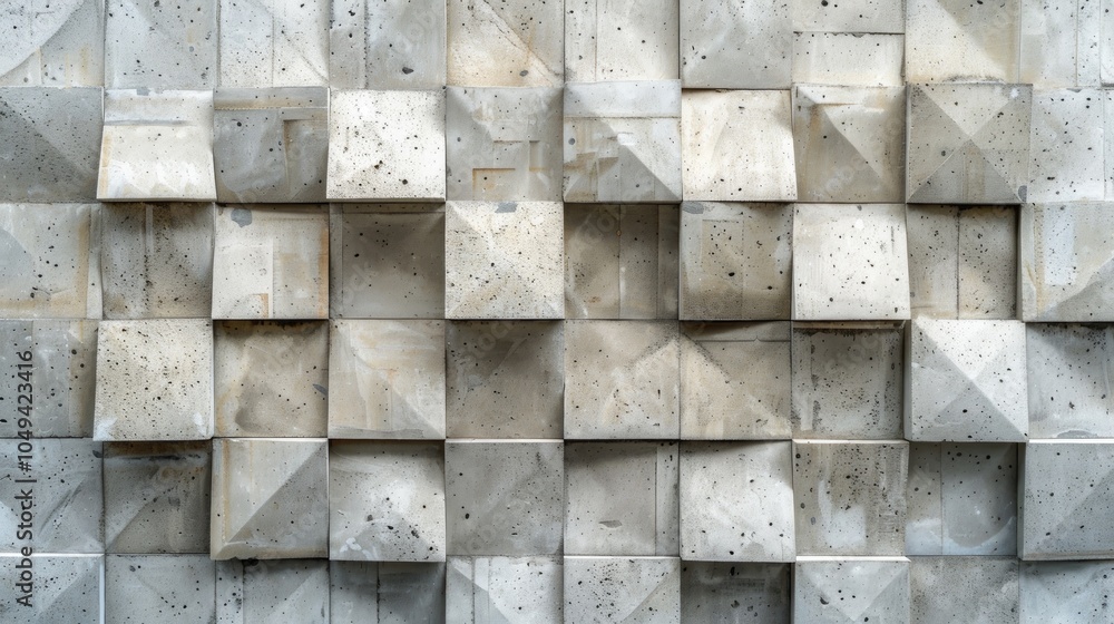 Poster Geometric pattern of concrete blocks with a pyramid design.