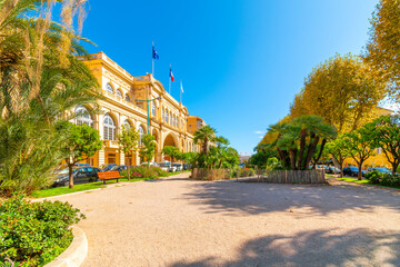 The Jardins Bioves Garden in the city center of the seaside resort city of Menton, France, on the French Riviera.	