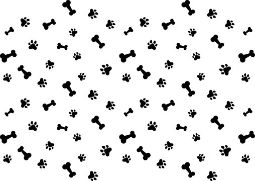 Seamless pattern with paw and bone isolated on white background.Dogs repeat pattern.Cute vector graphic background wallpaper.