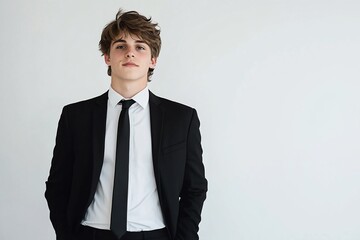 Confident young man in a suit, hands in pockets, looking at the camera.