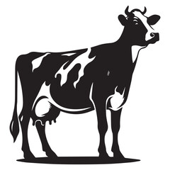 Obraz premium Dairy Cow black silhouette vector isolated on white background.