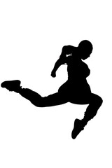 A silhouette of a person jumping in the air on white