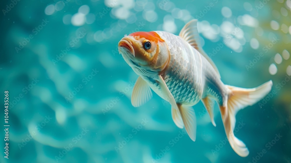 Poster an elegant and understated divider panel with a single large fish swimming gracefully amidst a tranq