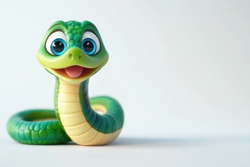Fototapeta premium Green snake curled up with a flower