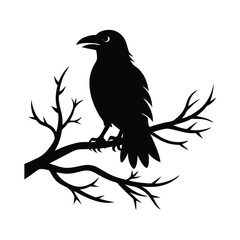 Halloween Raven on Branch vector silhouette with white background