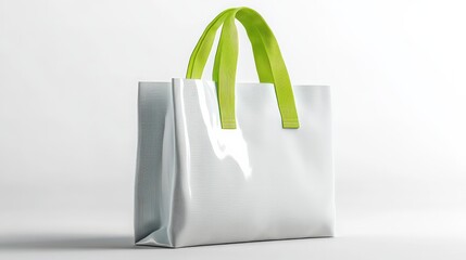 A stylish, semi-transparent tote bag with a unique green handle, blending modern design with practicality.