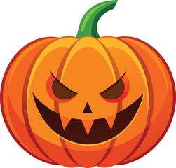 Halloween Pumpkin Horror Face, Vector Illustration on White Background