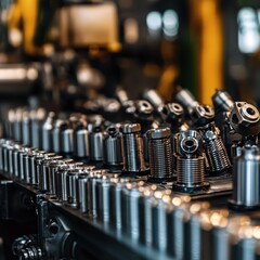 Naklejka premium Precision Metal Parts Neatly Arranged in Close-Up